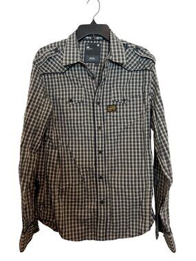 Vintage G-Star Raw Black & Gray Plaid Long Sleeve Western Shirt Men XL